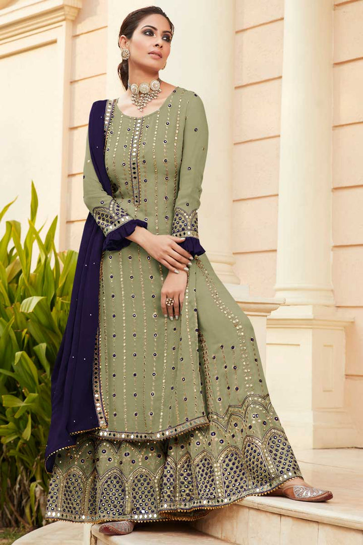 Khaki Color Georgette Fabric Alluring Function Wear Palazzo Suit