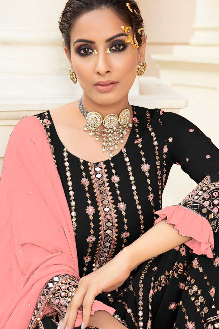 Black Color Georgette Fabric Adorming Function Wear Palazzo Suit