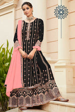 Load image into Gallery viewer, Black Color Georgette Fabric Adorming Function Wear Palazzo Suit
