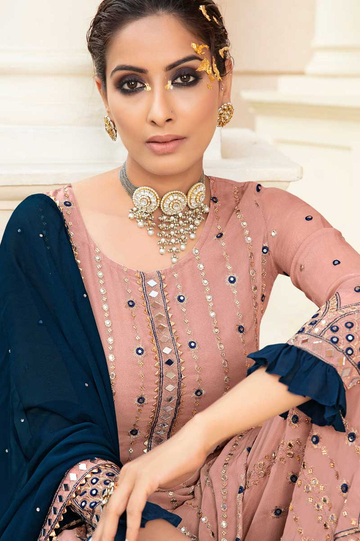Georgette Fabric Pink Color Function Wear Winsome Palazzo Suit