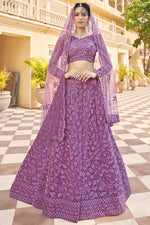Load image into Gallery viewer, Tempting Lavender Color Net Fabric Embroidered Lehenga
