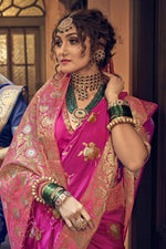 Load image into Gallery viewer, Banarasi Art Silk Fabric Pink Color Supreme Weaving Work Saree
