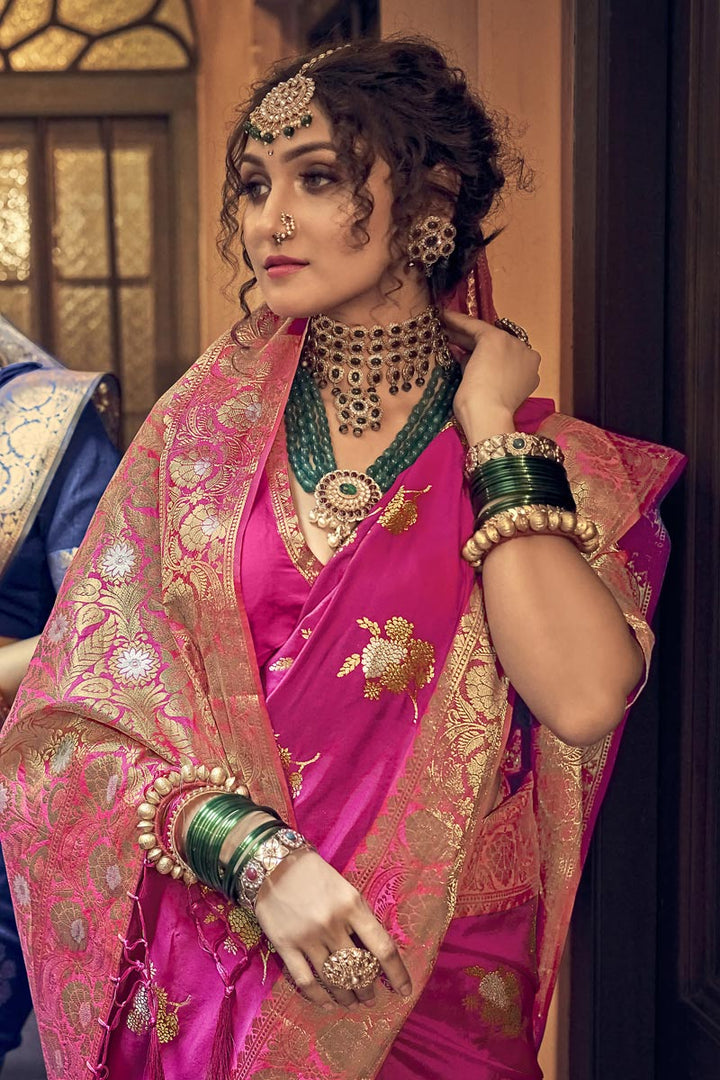 Banarasi Art Silk Fabric Pink Color Supreme Weaving Work Saree