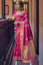 Load image into Gallery viewer, Banarasi Art Silk Fabric Pink Color Supreme Weaving Work Saree
