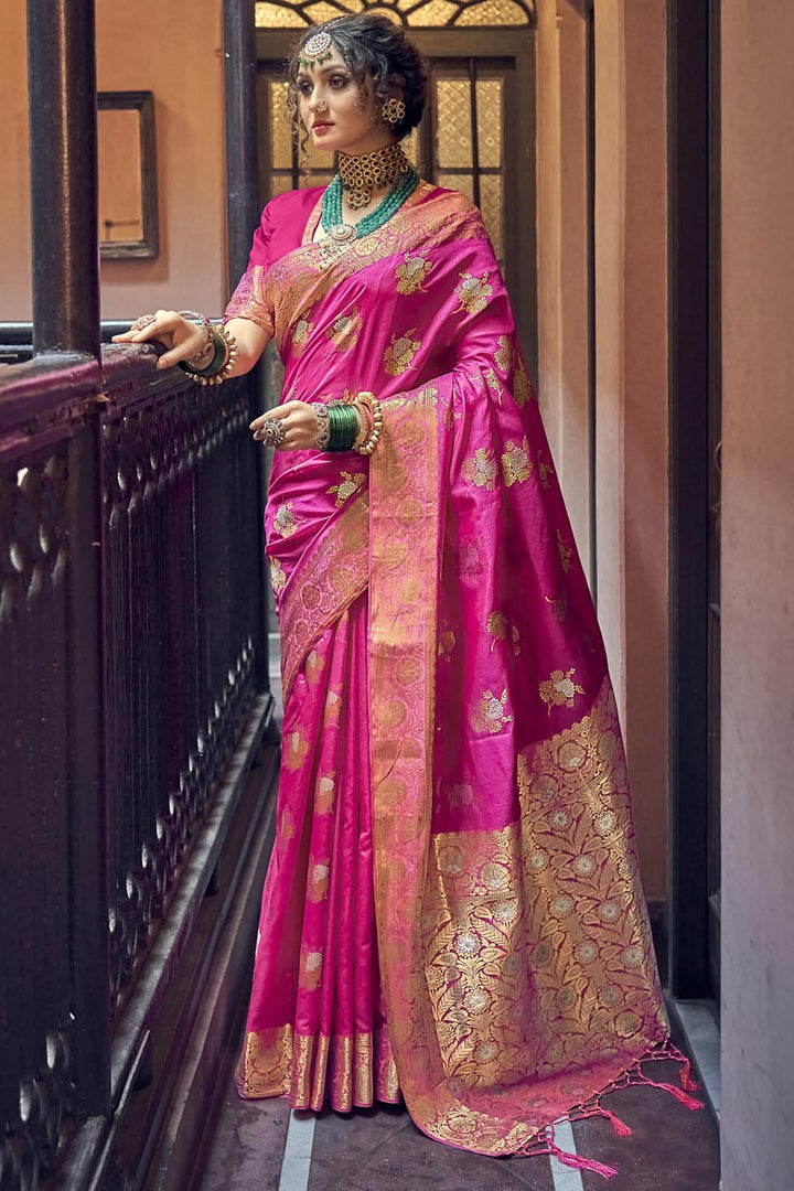 Banarasi Art Silk Fabric Pink Color Supreme Weaving Work Saree
