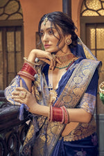 Load image into Gallery viewer, Alluring Banarasi Art Silk Fabric Blue Color Weaving Work Saree
