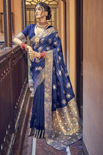 Load image into Gallery viewer, Alluring Banarasi Art Silk Fabric Blue Color Weaving Work Saree
