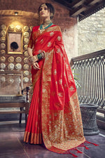 Load image into Gallery viewer, Excellent Banarasi Art Silk Fabric Red Color Weaving Work Saree
