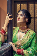 Load image into Gallery viewer, Green Color Banarasi Art Silk Fabric Tempting Weaving Work Saree
