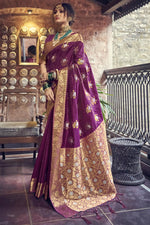 Load image into Gallery viewer, Charming Purple Color Banarasi Art Silk Fabric Weaving Work Saree
