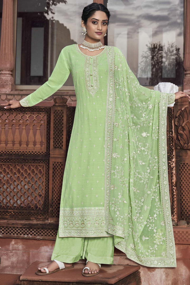 Green Color Engrossing Festival Wear Georgette Palazzo Suit