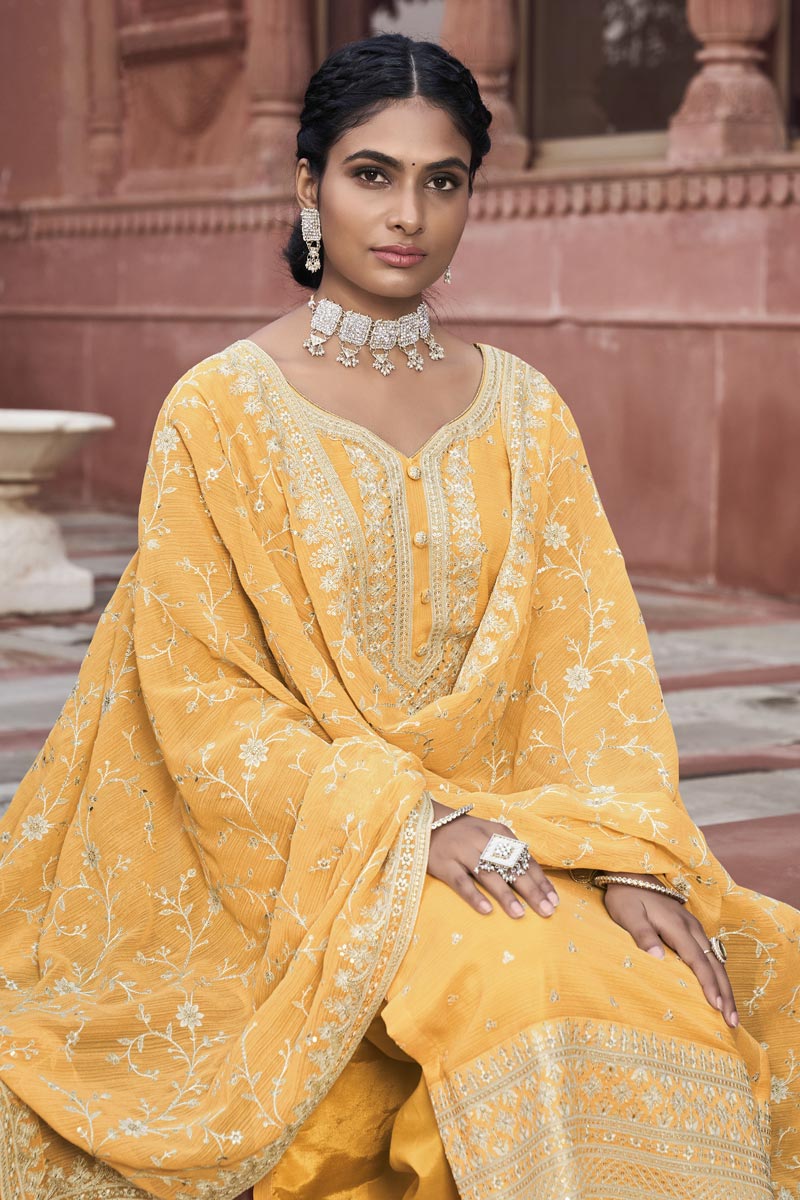 Festival Wear Orange Color Engaging Georgette Palazzo Suit