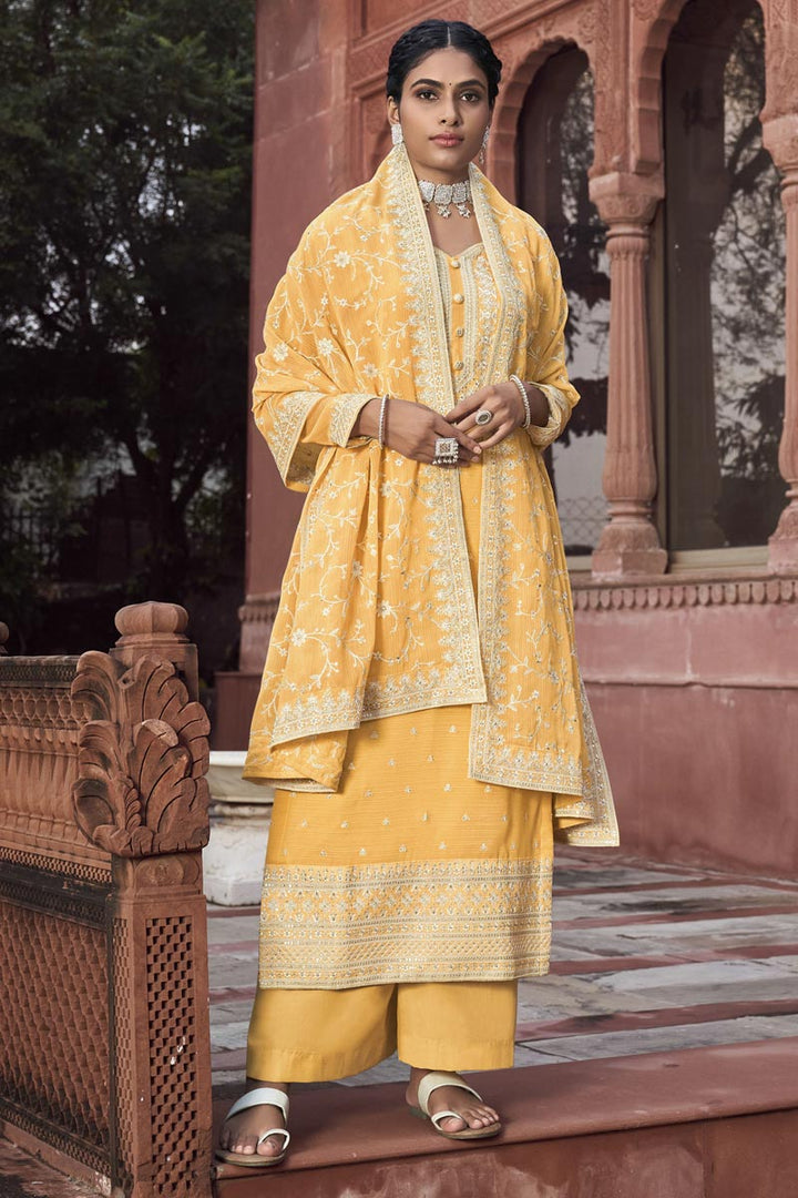Festival Wear Orange Color Engaging Georgette Palazzo Suit