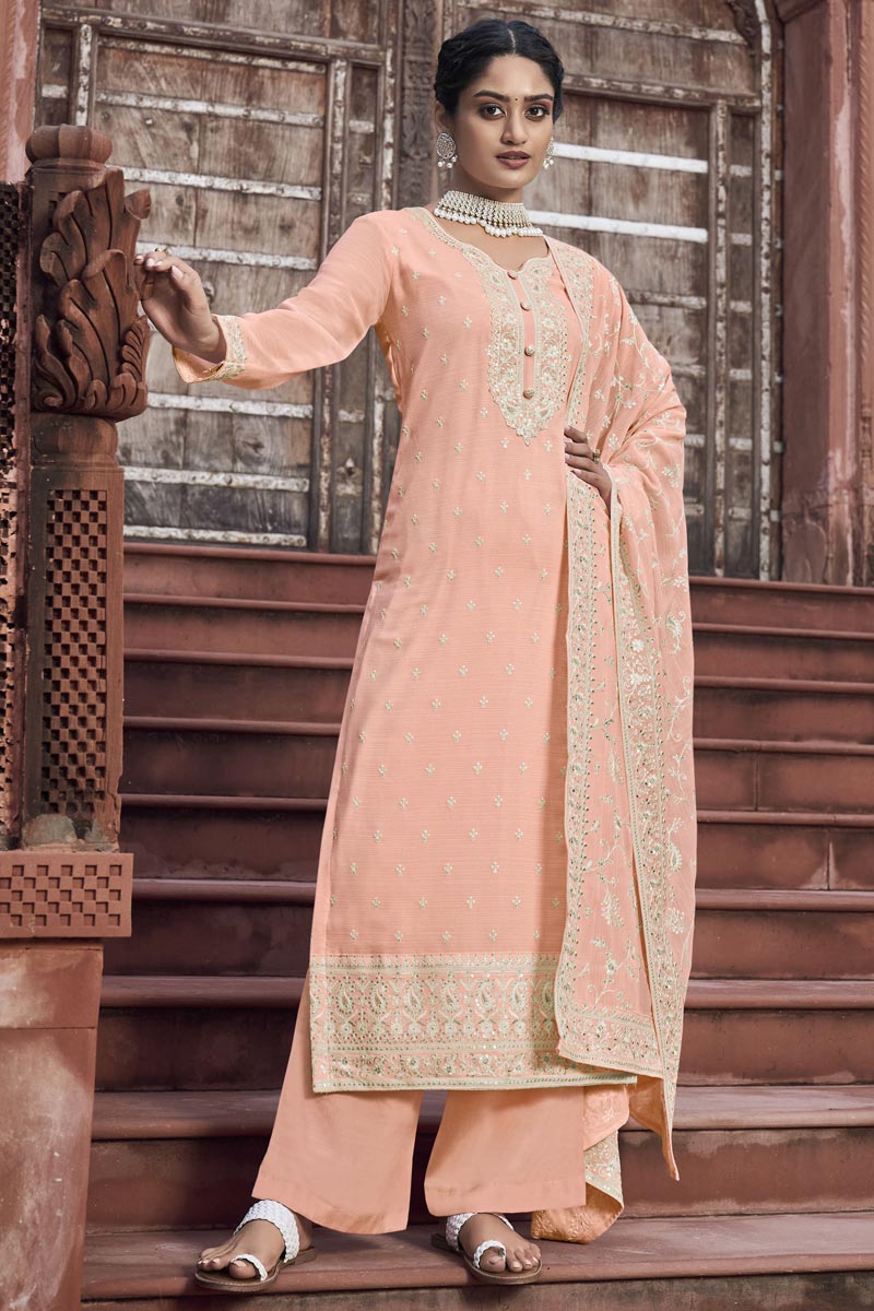 Peach Color Admirable Festival Wear Georgette Palazzo Suit