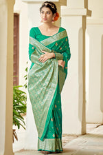 Load image into Gallery viewer, Sangeet Wear Weaving Work On Green Color Art Silk Saree
