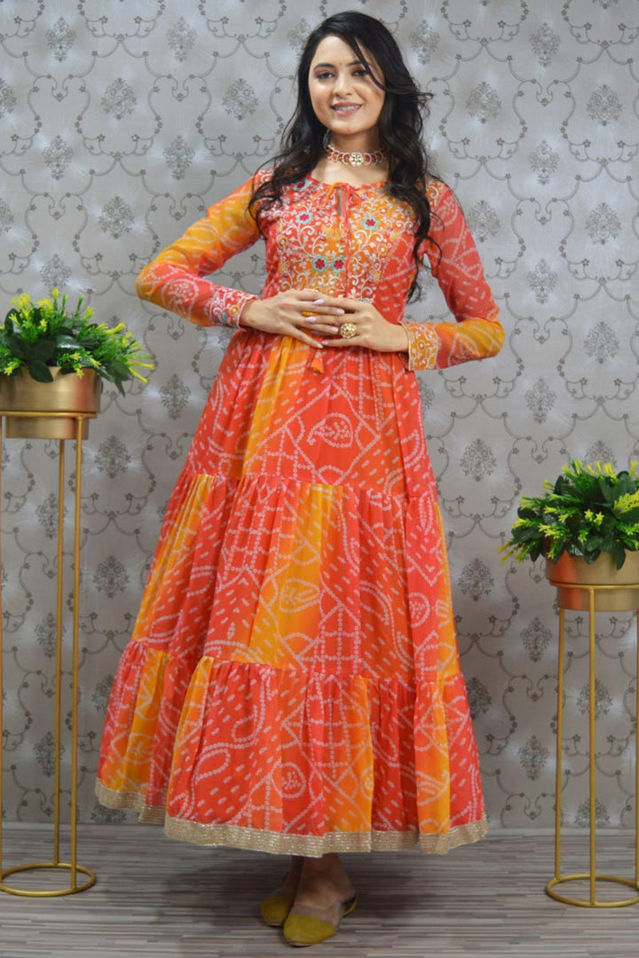 Georgette Fabric Party Look Orange Color Phenomenal Gown