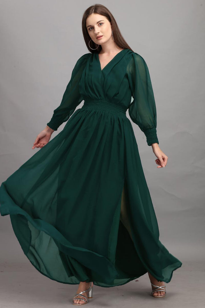 Green Color Georgette Fabric Party Look Sober Gown