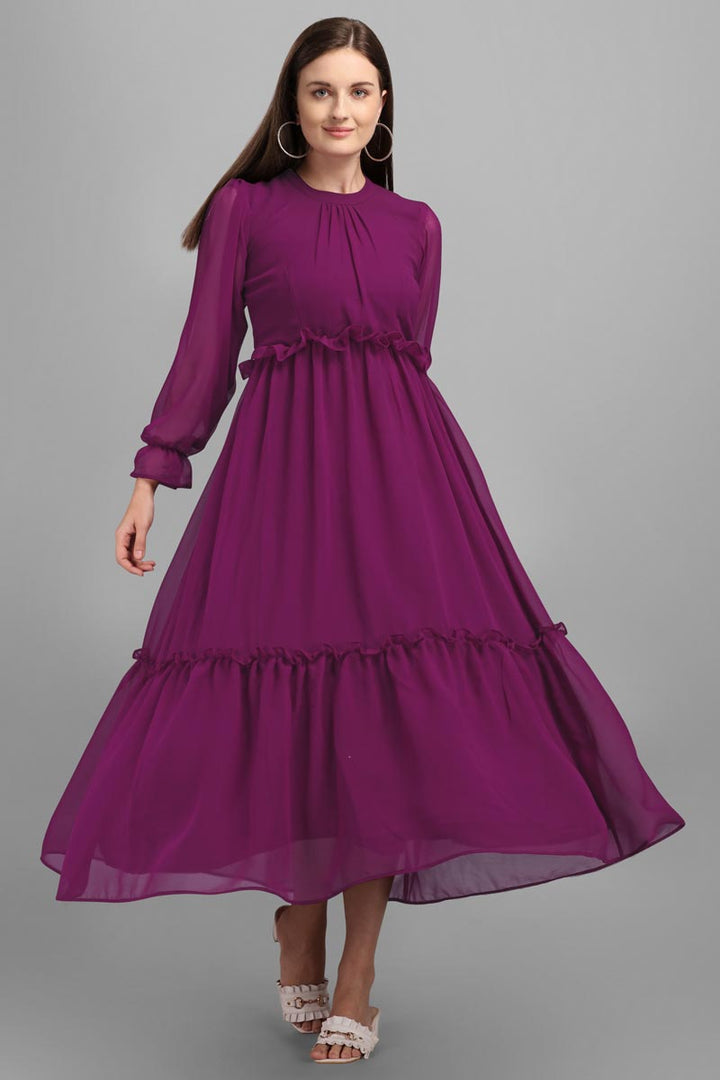 Purple Color Party Look Georgette Fabric Charismatic Gown