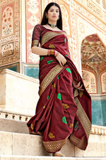 Load image into Gallery viewer, Art Silk Fabric Wedding Wear Maroon Color Fancy Weaving Work Saree
