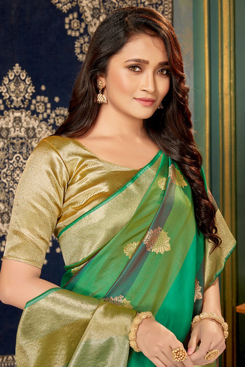 Festive Wear Green Art Silk Fabric Weaving Work Fancy Saree