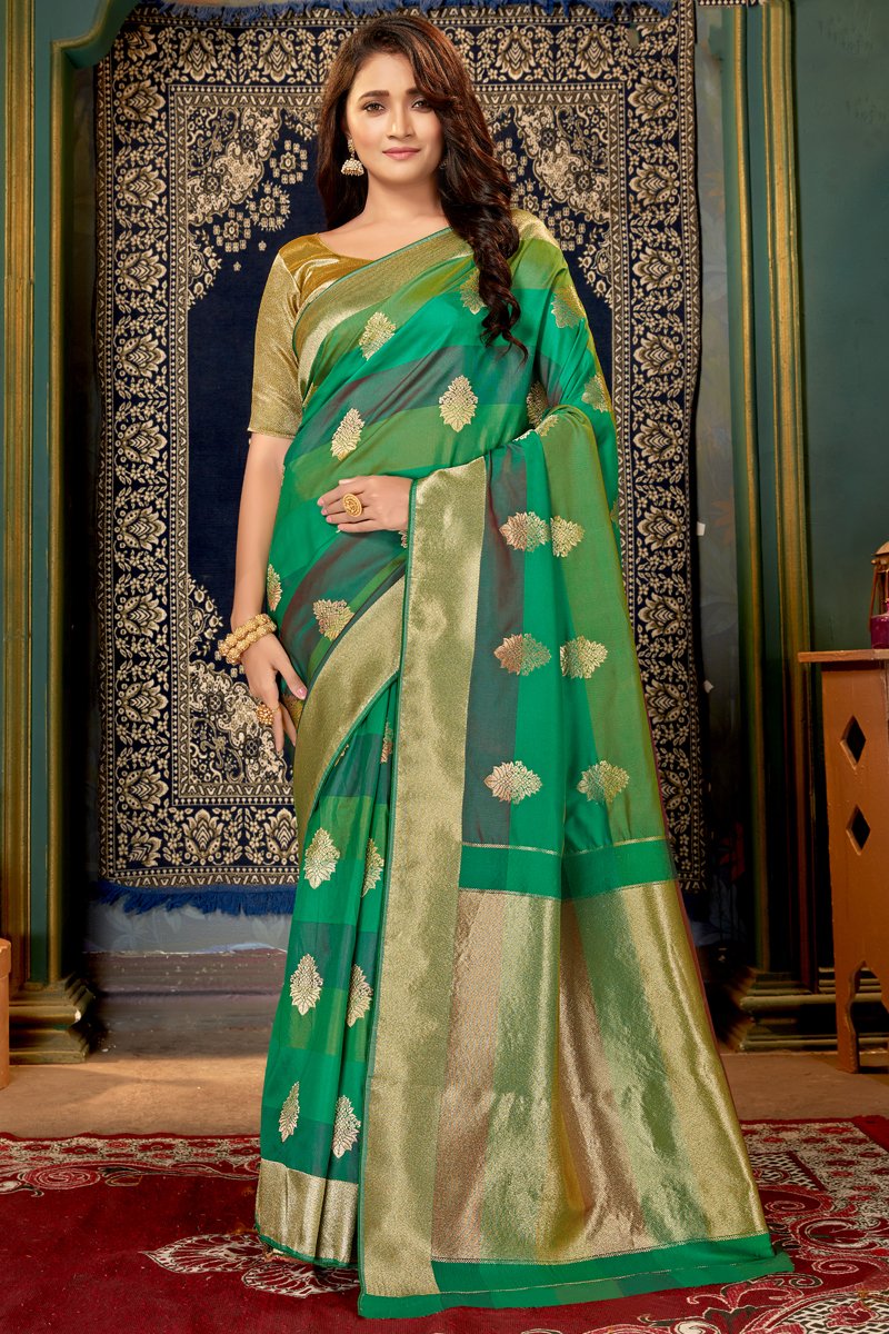 Festive Wear Green Art Silk Fabric Weaving Work Fancy Saree