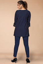 Load image into Gallery viewer, Classic Embroidered Work On Navy Blue Color Short Kurti In Rayon Fabric
