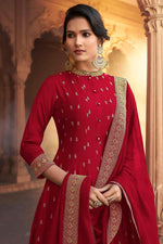 Load image into Gallery viewer, Fancy Art Silk Fabric Red Color Party Wear Embroidered Gown With Dupatta
