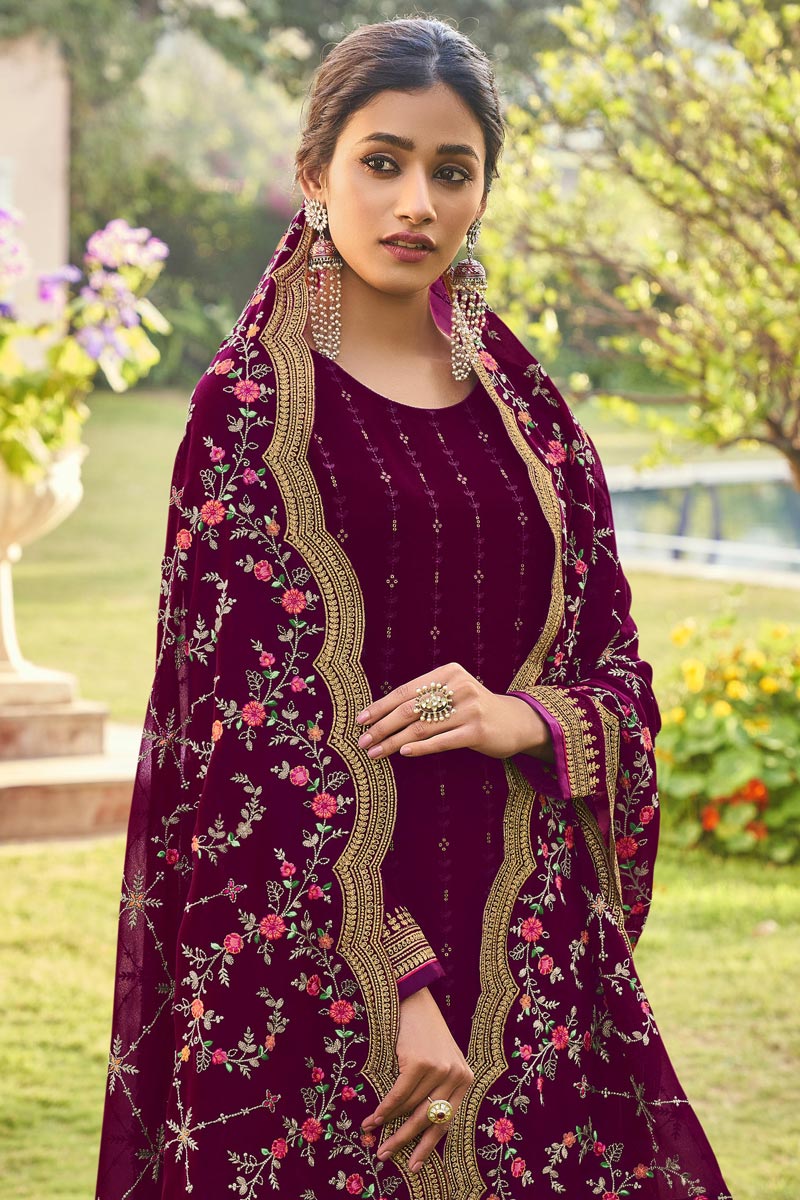 Incredible Georgette Fabric Wine Color Function Wear Palazzo Suit