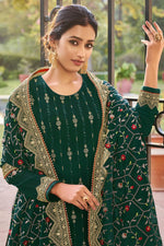 Load image into Gallery viewer, Classic Dark Green Color Function Wear Palazzo Suit In Georgette Fabric
