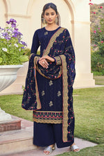 Load image into Gallery viewer, Beguiling Blue Color Georgette Fabric Function Wear Palazzo Suit

