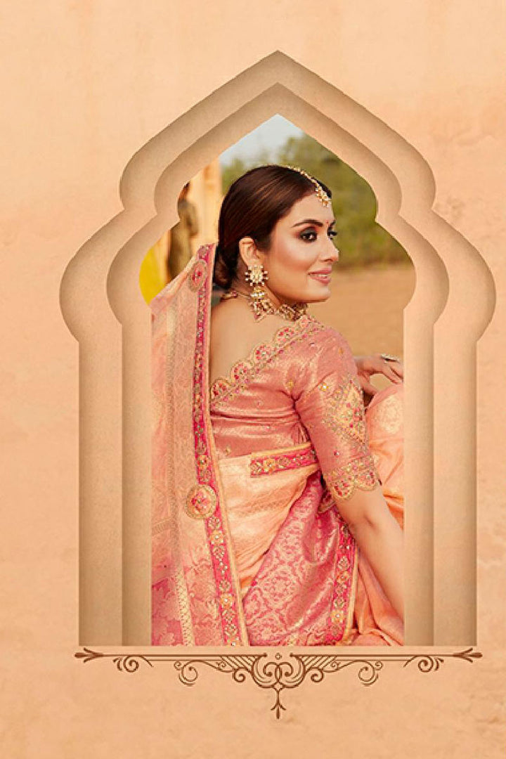 Salmon Color Designer Saree In Silk Fabric