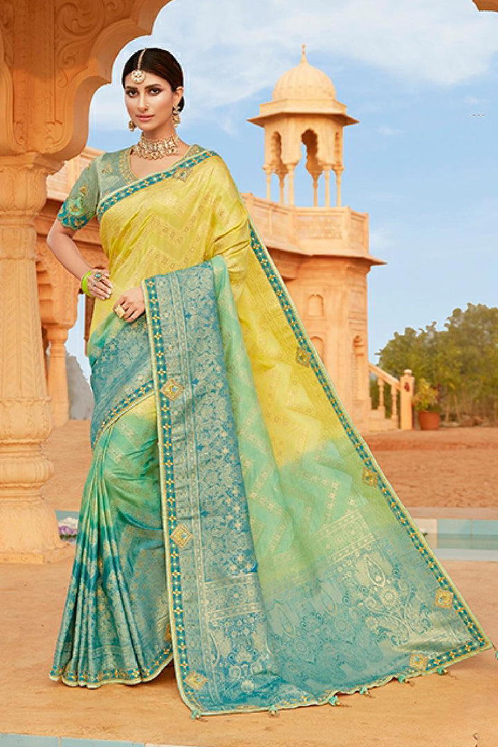 Silk Fabric Party Wear Saree In Yellow Color