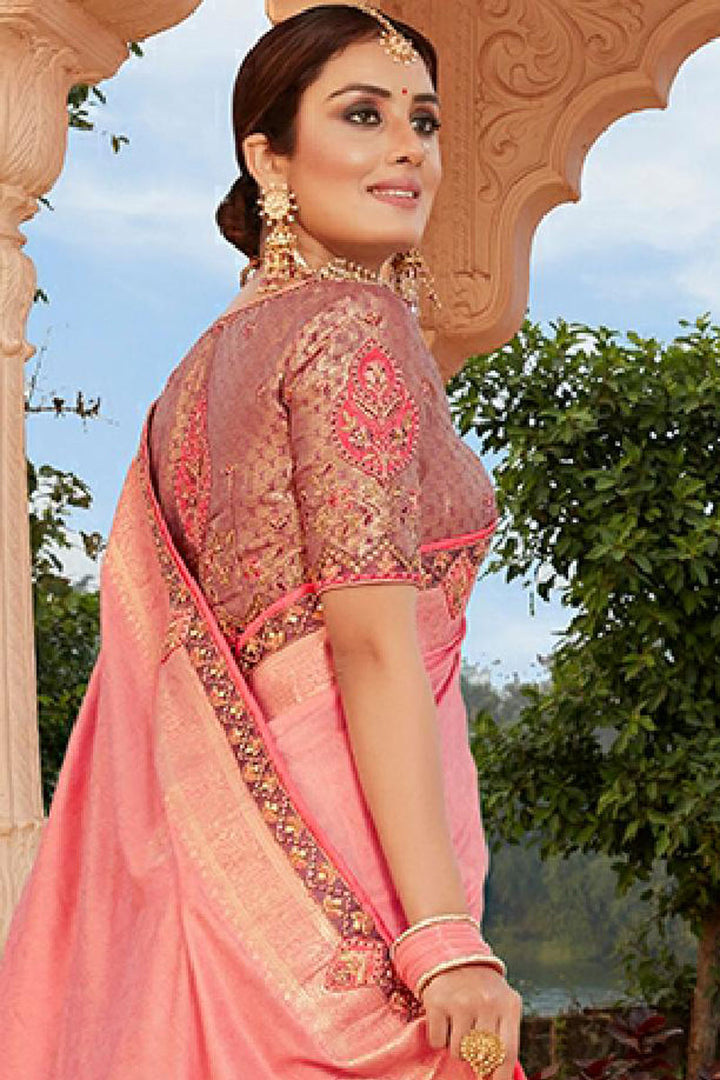 Pink Color Silk Fabric Festive Wear Saree