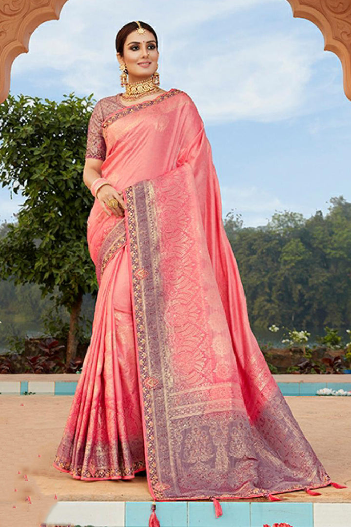 Pink Color Silk Fabric Festive Wear Saree