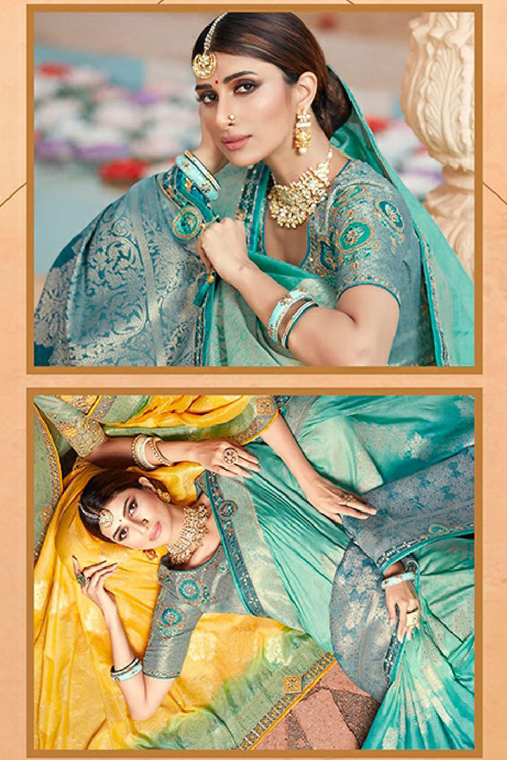 Light Turquoise Color Traditional Saree In Silk Fabric