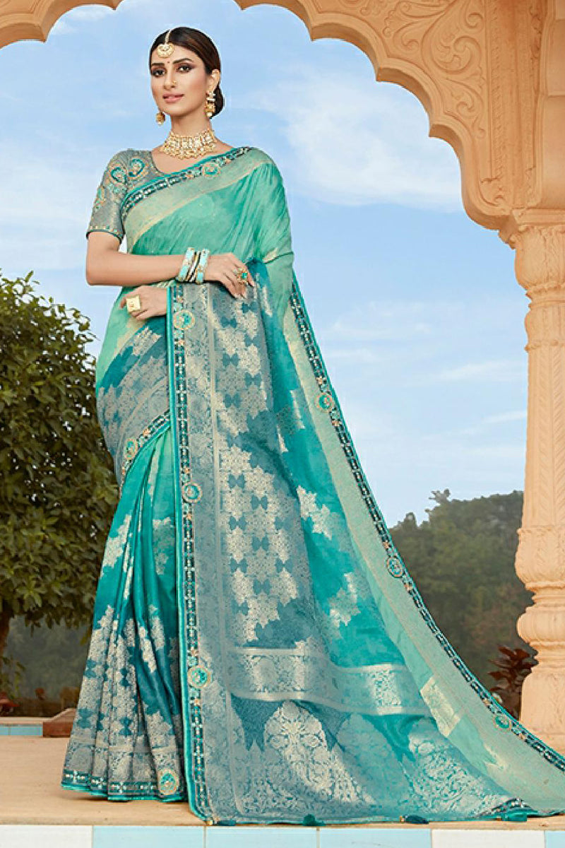 Light Turquoise Color Traditional Saree In Silk Fabric