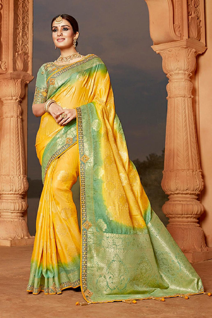 Yellow Color Silk Fabric Function Wear Saree