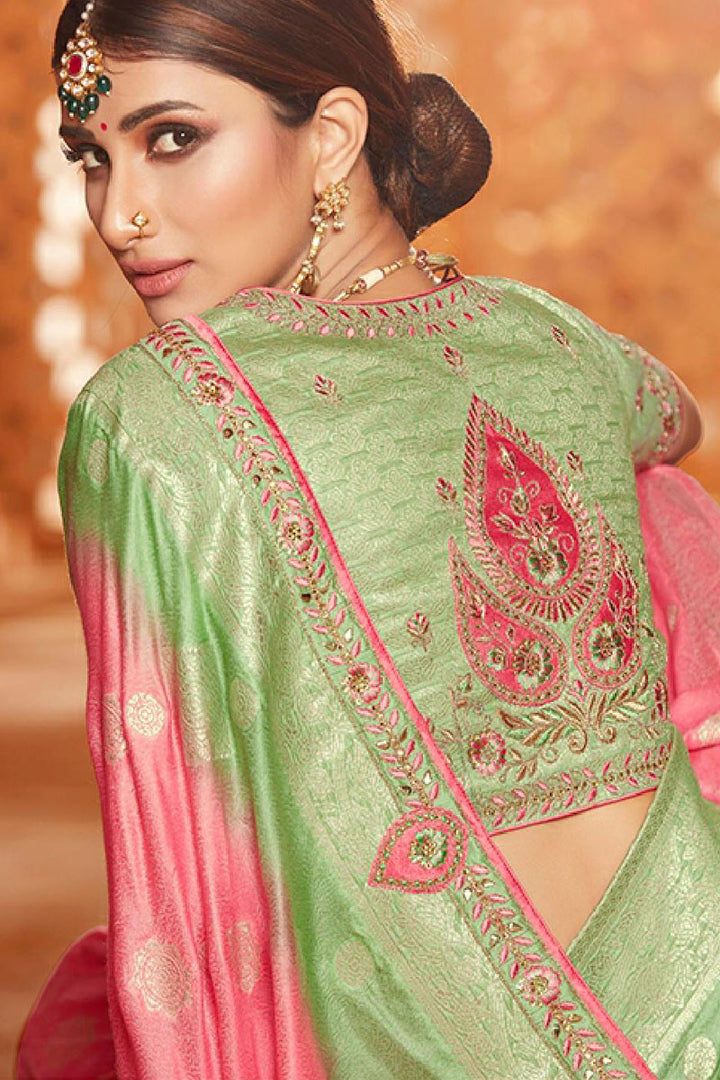 Silk Fabric Pink Color Designer Saree