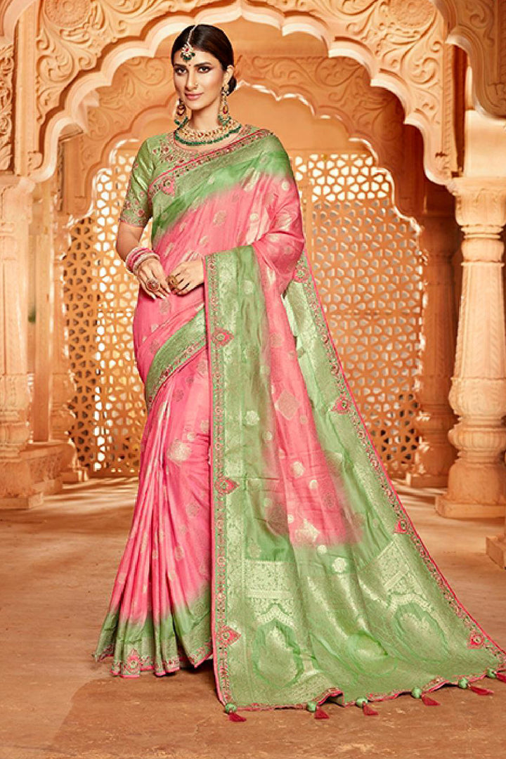 Silk Fabric Pink Color Designer Saree