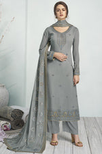 Load image into Gallery viewer, Festive Wear Grey Color Alluring Georgette Fabric Embroidered Palazzo Dress