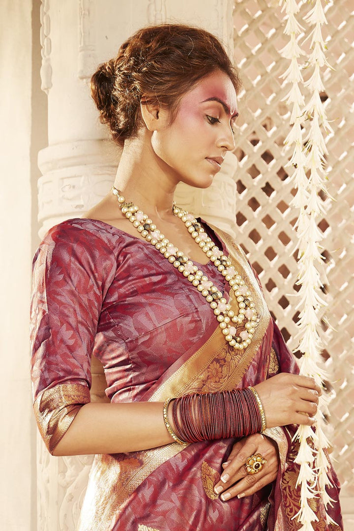 Wine Color Puja Wear Art Silk Trendy Weaving Work Saree