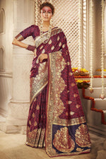 Load image into Gallery viewer, Puja Wear Burgundy Color Trendy Art Silk Weaving Work Saree
