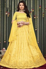 Load image into Gallery viewer, Incredible Embroidered Work On Net Fabric Yellow Color Lehenga
