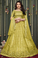 Load image into Gallery viewer, Engaging Green Color Net Fabric Lehenga With Embroidered Work

