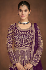 Load image into Gallery viewer, Beguiling Embroidered Work On Purple Color Georgette Fabric Function Wear Anarkali Suit Featuring Vartika Singh
