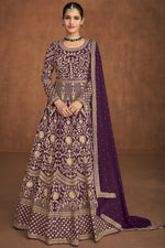 Load image into Gallery viewer, Beguiling Embroidered Work On Purple Color Georgette Fabric Function Wear Anarkali Suit Featuring Vartika Singh
