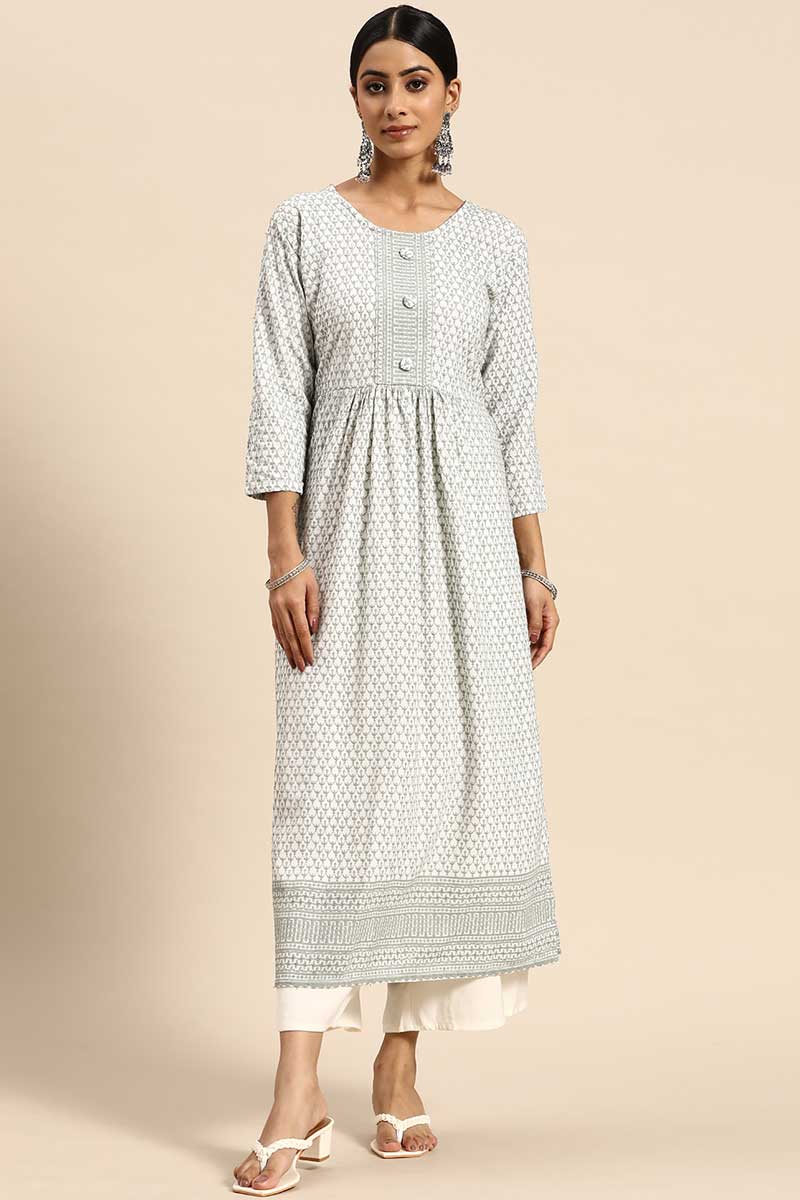 Rayon Fabric White Color Embroidered Spectacular Kurti | Buy Online India