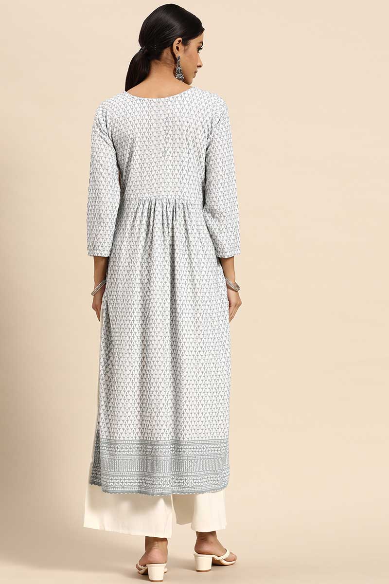 Rayon Fabric Embroidered Awesome Kurti In Grey Color