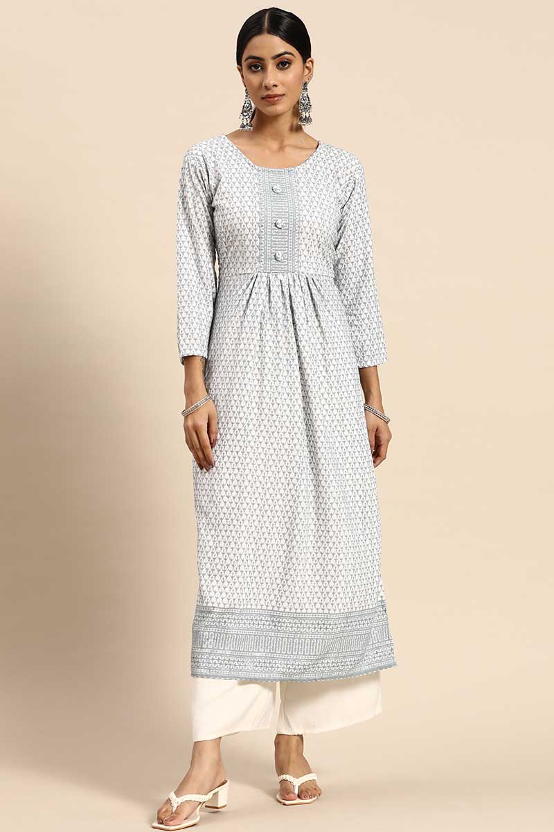 Rayon Fabric Embroidered Awesome Kurti In Grey Color