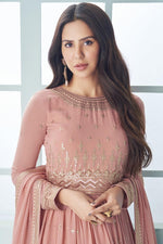 Load image into Gallery viewer, Sonam Bajwa Embroidered Georgette Dusty Peach Anarkali Suit
